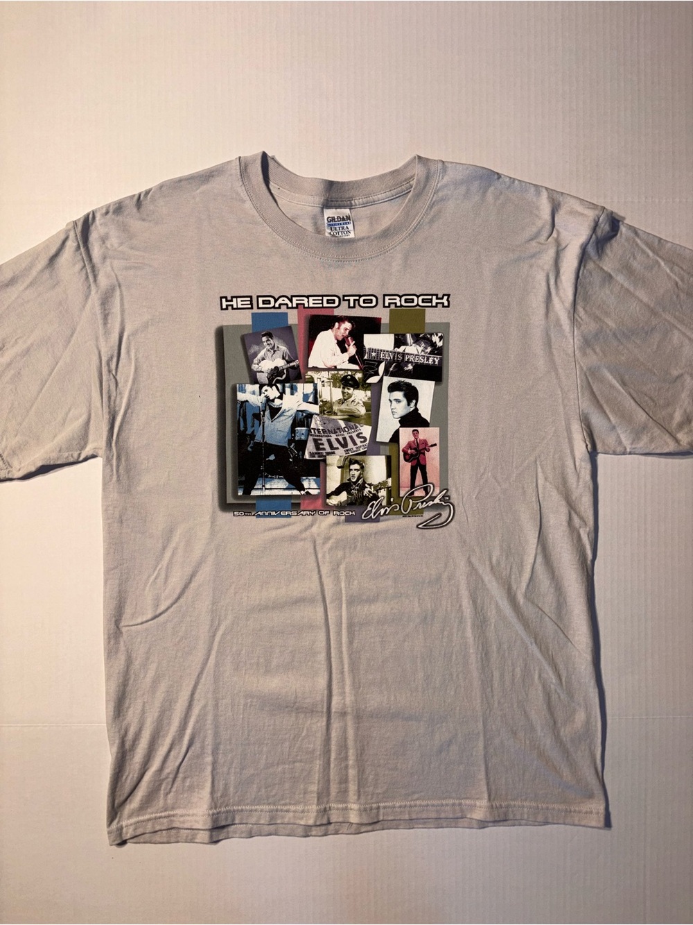 Vtg Elvis Presley He Dared To Rock 50th Anniversary Graceland Band Tshirt Sz XL